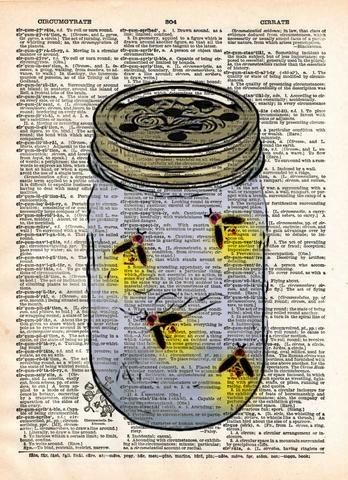 Firefly Jar, Fire Flies, Classe D'art, Fireflies In A Jar, Firefly Art, Dictionary Book, Newspaper Art, Dictionary Art Print, Closet Organization Diy