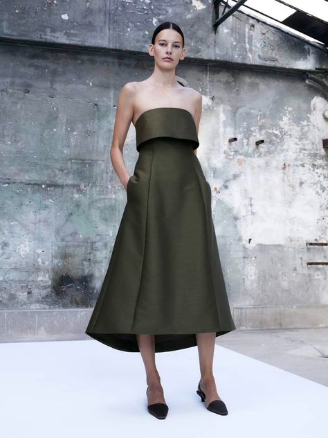 How Team NET-A-PORTER Is Styling Toteme Eveningwear | PORTER Toteme Strapless Dress, Toteme Dress, Beige Sandals Heels, Silk Bralette, Intimate Dinner, Engagement Celebration, The Ballet, Midi Ruffle Dress, Party Look