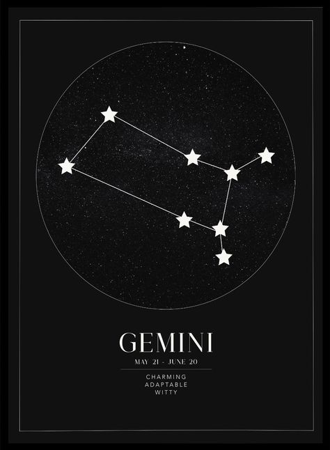 Sugar & Canvas 8x10 inches/20x25cm / Dark Gemini Zodiac Art Print (Light/Dark) Gemini Sign Art, Zodiac Art Gemini, Gemini Zodiac Symbol, Celestial Poster, Astrology Art Print, Gemini Star Sign, Gemini Star, Gemini Art, Minimalist Kids