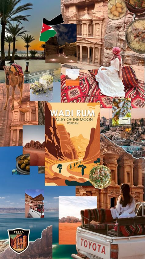 Jordanian Food, Jordan Aesthetic, Jordan Country, Petra Jordan, Wadi Rum, Amman, Aesthetic Collage, Dream Vacations, Travel Inspiration