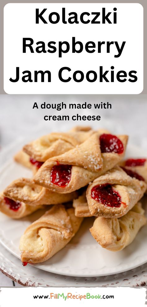 Kolaczki Raspberry Jam Cookies - Fill My Recipe Book Raspberry Jam Cookies, Tea Time Recipes, Cream Cheese Dough, Aesthetic Snack, Cheese Dough, Raspberry Preserves, Jam Cookies, Filled Cookies, Holiday Menus