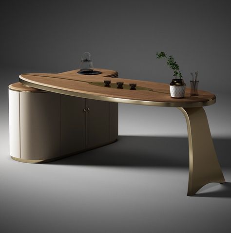 Md Cabin Table, Furniture Design 2023, Art House Interior, Home Office Classic, Modern Chinese Architecture, Curved Interior, Cabin Table, Simple Furniture Design, Executive Office Furniture