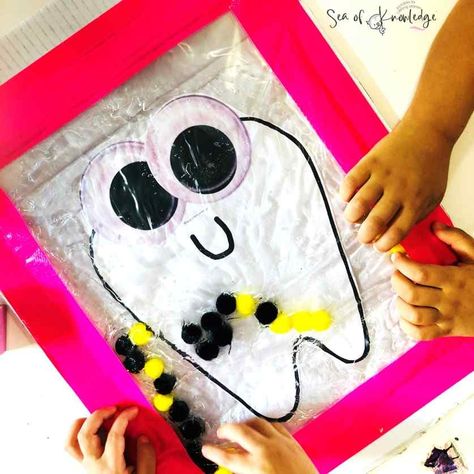 Sensory Activities for Dental Health [Cute Tooth Floss Game] Tooth Brushing Activities For Preschool, Dentist Ideas For Preschool, Dentist Preschool Theme, Dentist Projects For Preschool, Dentist Gross Motor Activities, Dental Week Activities For Toddlers, Prek Dentist Activities, Dental Activities For Preschool, Pre K Dental Health Crafts