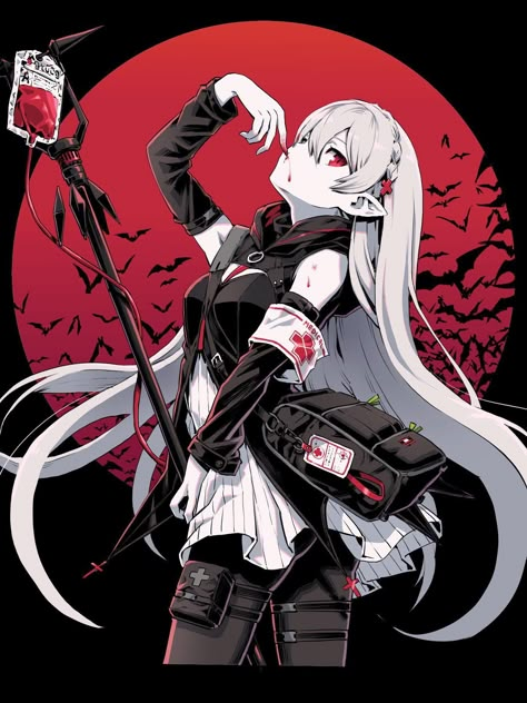 An Anime, White Hair, Anime Character, Moon, Red, Anime, Hair, White, Black