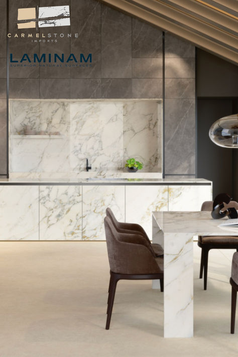 Take a look at some of the infinite design possibilities with Laminam slabs! Design your spaces from top to bottom with Laminam. Featured here: Arabescato Gold Polished from the I Naturali collection. Awe-struck by Arabescato Gold? Visit https://carmelimports.com/product/i-naturali-porcelain-slab-collection/ Kitchen Inspiration Design, Kitchen Designs, Kitchen Inspirations, Endless Possibilities, Living Room Designs, Kitchen Design, Royalty, Porcelain, Twist