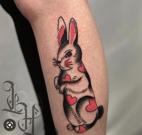 Traditional Tattoo Rabbit, Traditional Rabbit Tattoo, White Rabbit Tattoo, Rabbit Tattoo, Bunny Tattoos, Rabbit Tattoos, Tattoo For Son, Traditional Tattoo Design, Traditional Tattoo Art