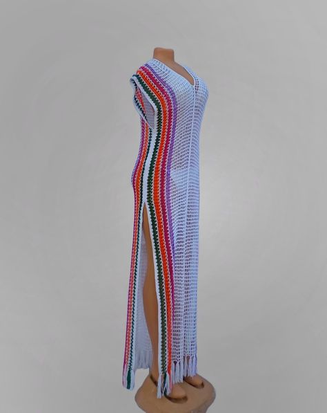 Long Summer Crochet Dress As Beach Cover-up, Summer Crochet Maxi Dress For Beach Cover-up, Stretch Crochet Dress For Beach Cover-up, Handmade Crochet Dress For Beach Cover-up, Multicolor Crochet Dress For Spring Beach Cover-up, Crochet Beach Cover Up, Knitted Projects, Vest Outfits For Women, Crochet Beach Dress