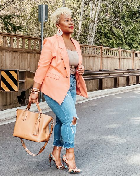 Orange Blazer, Classy Casual Outfits, Classy Casual, Casual Chic Outfit, Black Women Fashion, Diva Fashion, Fall Fashion Outfits, Catfish, Fesyen Wanita