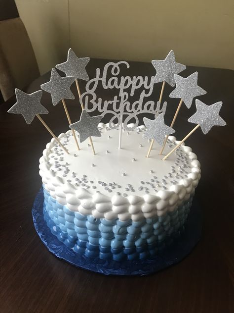 Silver And Blue Birthday Cake, Blue And Silver Birthday Cake, Blue And Silver Cake, Blue And White Cake, Blue Birthday Cakes, Happy Birthday Blue, White Birthday Cakes, Rose Birthday, Cake White