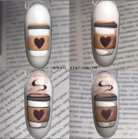 Coffee Nail Art, Starbucks Nails, Luv Nails, Nail Art Courses, Mickey Nails, Nail Tutorial Videos, Heart Nail Designs, Zebra Nails, Lilac Nails