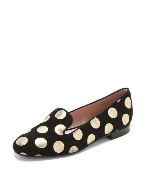 These dotted suede loafers will put you in a holidaze. Polka Dot Flats, Party Flats, Polka Dot Shoes, Leather Sole Shoes, Metallic Flats, Boutique Moschino, Flats Shoes, Women's Flats, Suede Loafers