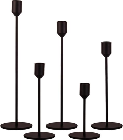 MENONEE Set of 5 Black Taper Candlestick Holders, Matte Black Metal Candle Stick Candle Holder, Mid-Century Skinny Candle Holders for Table Centerpiece, Mantel : Amazon.ca: Home Black Candlesticks Wedding, Stick Candle Holders, Black Candlestick Holders, Mid Century Candle Holders, Black Candlesticks, Candle Sticks Wedding, Taper Candle Holder, Sewing Furniture, Vintage Candle