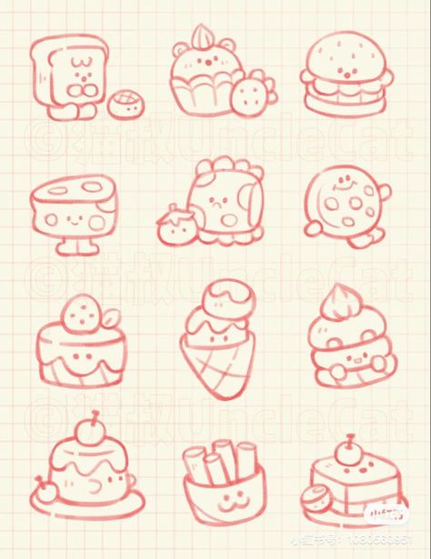 Kawaii Characters Design, Cute Leaves Drawing, Kawaii Designs Doodles, Simple Food Drawings, Cute Designs To Draw Pattern, Kawaii Line Art, Cute Lil Doodles, Cute Merchandise, Ear Tattoo Ideas