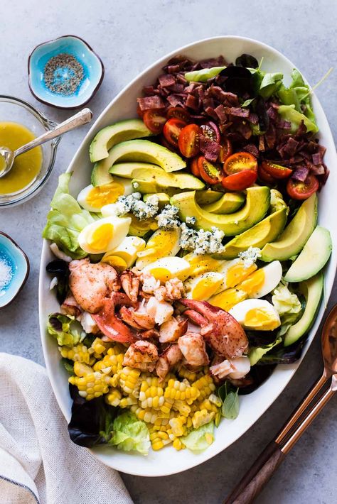 Lobster Cobb Salad, Clean Salads, Catering Dishes, Cobb Salad Dressing, Salad Options, Seafood Salads, Gourmet Salads, Cobb Salad Recipe, Airplane Food