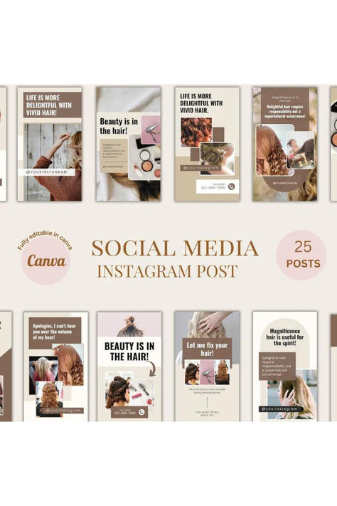 Introducing the Hair Salon Instagram Story Templates Canva Bundle – an essential resource for professionals in the beauty and hair industry. This expertly curated collection offers customizable templates designed for creating captivating and polished social media stories and posts, tailored to your unique creative vision. Hair Salon Instagram Story, Hair Social Media, Hair Salon Instagram, Hairstylist Instagram, Hairdresser Quotes, Hairstylist Salon, Aesthetic Templates, Beauty Salon Design, Design Salon