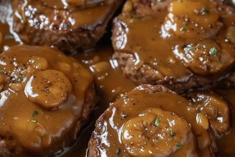 Smothered Hamburger Steak Recipe Frozen Hamburger Patty Meals, Smothered Hamburger Steak And Gravy, Smothered Hamburger Patties, Hamburger Patties Meals, Hamburger Steak In Oven, Smothered Hamburger Steak, Ground Beef Patties, Hamburger Steak Recipes, Hamburger Steak And Gravy