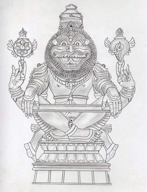 Ambal, Narasimhar by Sudhan – Sage of Kanchi Narsimha God, Ganesha Shiva, Avengers Painting, Narasimha Swamy, Buddhist Art Drawing, Ancient Drawings, Head Drawing, Lakshmi Images, Lord Ganesha Paintings