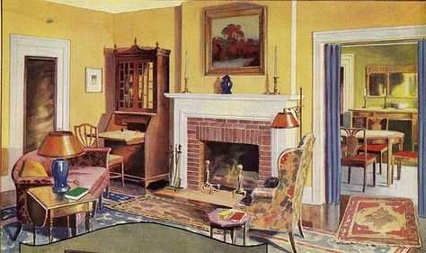 Decorating Tennis Girl: 1930's Living Room Light Oak Wood Floors, 1940s Living Room, 1930s Living Room, 1930s Home Decor, 1930s Decor, 1930s House Interior, 1940s Home, 1930s House, Oak Wood Floors