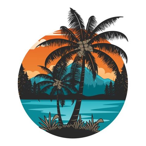 Diseño inspirado en el logo de la puesta... | Premium Vector #Freepik #vector #palmeras-playa #caribe #isla #playa-caribe Premium Vector, Surfing, ? Logo, Quick Saves