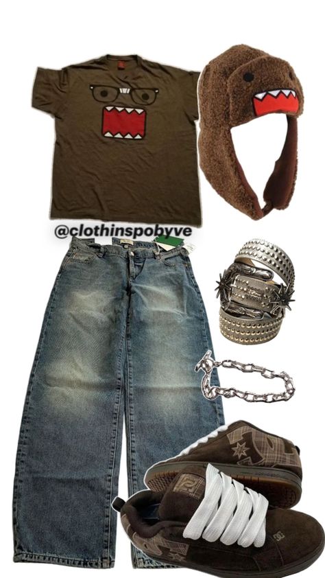 #domo #baggy #grunge #foryou Retro Grunge Outfits, Baggy Outfit Ideas, Silly Clothes, Chica Cool, Outfits Baggy, Outfits Y2k, Outfit Inspo Casual, Baggy Clothes, Mens Outfit Inspiration