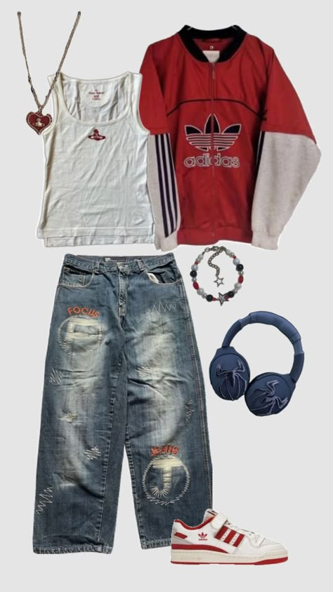 Forum Lows, Aesthetic Baggy Jeans, Street Style Y2k, Outfit Inspo School, School Fit Ideas, Vintage Adidas Sweatshirt, Outfit Inspo Aesthetic, Downtown Outfits, Diy Vetement