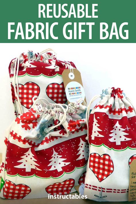 Make gift-wrapping easy with these reusable fabric gift bags. Great for Christmas, Birthday, or any occasion. #Instructables #sewing #holiday #present #giftbag #reduce Christmas Fabric Bags Diy, Christmas Gift Sacks Diy, Fabric Christmas Bags, Stitch Box, Folded Book Art, Linear Pattern, Christmas Gift Bags, Art Accessories, Fabric Gift Bags