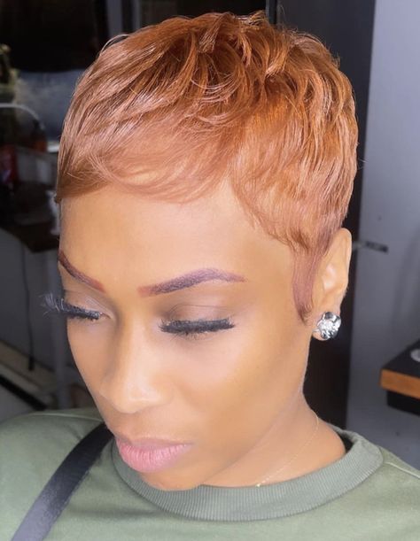 Copper Pixie Cut Black Women, Auburn Pixie Haircut Black Women, Auburn Pixie Haircut, Honey Blonde Pixie Haircut Black Women, Brush Cut For Black Women, Blonde Pixie Haircut, Short Hair Waves, Herbs For Hair, Short Relaxed Hairstyles