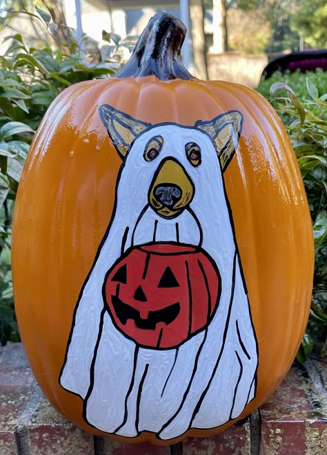 Pumpkin Paintings Ideas Halloween, Things To Paint Your Pumpkin, Dog Painted Pumpkin Ideas, Painted Pumpinks Halloween, Pumpkin Painting Ideas For Dogs, Dog Themed Pumpkin Painting, Pumpkin Painting Ideas Funny Easy, Pumpkin Painting Ideas Scooby Doo, Vet Med Pumpkin Painting