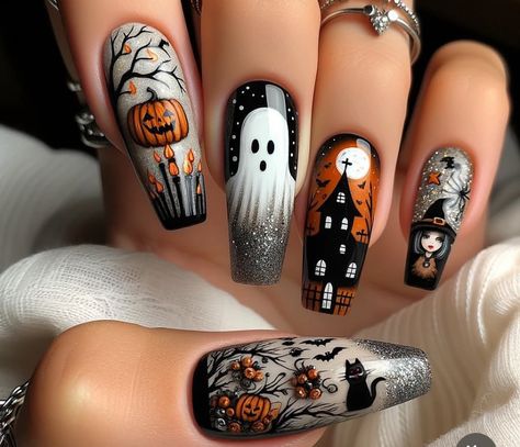 Halloween Nail Ideas, Nail Vinyls, Halloween Acrylic Nails, Seasonal Nails, Pretty Nail Art Designs, Pearl Nails, Winter Nail Designs, Halloween Nail Designs, Halloween Nail