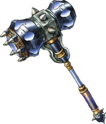 Hela's hammer (Originally demon hammer) is a recurring weapon in the Dragon Quest series. The hammer is so hefty that it has poor accuracy, but will always land a critical hit when it does connect with a monster, making it ideal to hunt metal slimes with. Unless noted below, the hammer reduces accuracy to 3⁄8 or 37.5%. Hela's hammer has an attack bonus of +70... but it is cursed. It's found in the Colossus and can be equipped by the Hero, Ragnar, and Psaro. Hela's hammer has an attack bonus of + Fantasy Hammer, Dnd Cards, Dragon Quest X, Star Dresses, Monster 2, Fandom Games, Magic Items, Dragon Quest, Blue Dragon