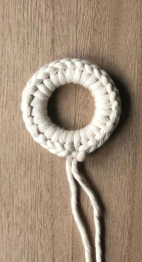 Macrame Around Wood Ring, Things To Do With Macrame Cord, How To Wrap A Macrame Ring, Macrame On Wooden Rings, Things To Make With Macrame Cord, Macrame Wooden Ring Diy, Macrame Rings Diy, Macrame With Wooden Rings, Makrame Ring