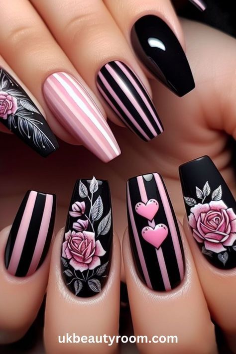 Black Colour Nail Art, Pink Nail Ideas, Trends Nails, Nail Types, 2023 Nails, Graduation Nails, Nails Chrome, Pink Chrome, Fancy Nails Designs