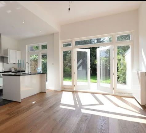 French Doors Living Room, Kitchen Patio Doors, Open Plan Kitchen Living Room, House Extension Design, French Doors Patio, House Deck, Sliding Glass Doors, Home Addition, House Doors