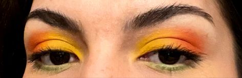 Revolution Birds Of Paradise Looks, Yellow Orange Eye Makeup, Orange And Yellow Eyeshadow, Neon Yellow Eyeliner, Orange Yellow Eyeshadow Looks, Red Orange Yellow Eyeshadow, Bird Makeup, Orange Eye Makeup, Eye Primer