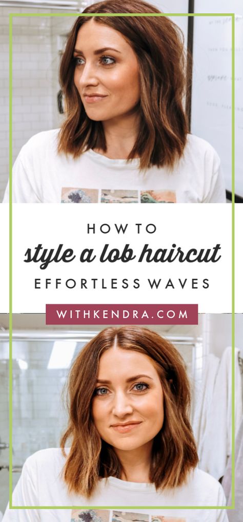 How to style short hair in a lob haircut. Effortless waves tutorial. Lob Haircut Not Styled, Best Short Haircuts For Thick Wavy Hair, Mom Haircut Brunette, Fine Hair Lob Hairstyles, Soft Waves Tutorial For Short Hair, Shoulder Length Waves Tutorial, Wavy Textured Lob, Styling A Lob Tutorial, Lob Hairstyle For Thick Hair