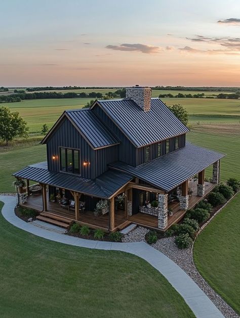 Barndominium Visions Black Interior Barndominium, One Story Barndominium Ideas Interiors, Barndominium Porch Ideas, Farmhouse Barndominium Exterior, Barndominium Ideas Modern, Barndominium Homes Interior, Shouse Barndominium, Diy Barndominium, Simple Barndominium Ideas