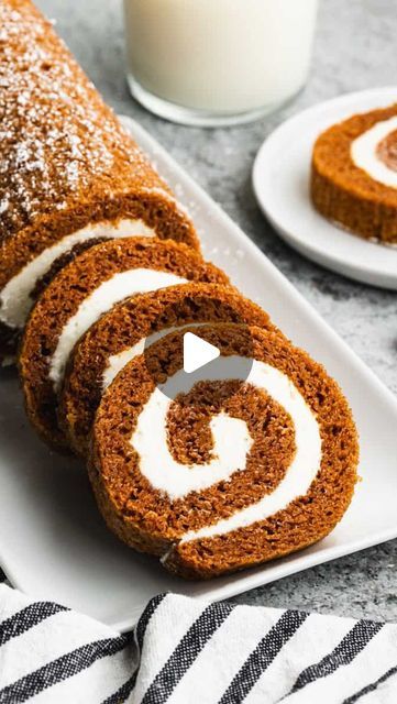 Lauren Allen on Instagram: "Did you know how easy it is to make a Pumpkin Roll? 
🎃 

Want the recipe? Google “TBFS Pumpkin Roll” or comment below, and I’ll DM it to you! 

I know it looks intimidating, but let me break it down for you. It’s just a basic pumpkin sheet cake! Bring it out warm from the oven, roll it up using parchment paper (no towels or mess!), let it cool, then slather it with cream cheese frosting and roll it back up. 😍

SO easy, mess-free, and crack-free! 🙌

https://tastesbetterfromscratch.com/classic-pumpkin-roll/
#tastesbetterfromscratch #pumpkinroll #fallbaking #creamcheesefrosting #comfortfood #feedfeed #f52grams #pumpkinrecipes" Recipe For Pumpkin Roll, Gluten Free Pumpkin Roll Recipe, Pumpkin Cake Filling, Gluten Free Pumpkin Roll, Gluten Free Pantry, Pumpkin Puree Recipes, Pumpkin Rolls, Healthy Pumpkin Bread, Pumpkin Roll Cake