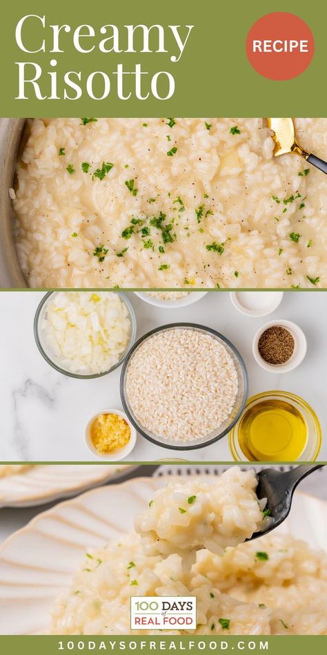 Creamy Risotto Recipe. Naturally gluten-free this creamy risotto parmesan recipe is great served as a healthy meal or side dish. My Creamy Risotto is also vegetarian but it would also taste great with baked or grilled chicken. If you are looking for risotto recipes without wine this is it. Risotto Recipes Without Wine, Risotto Parmesan, Creamy Risotto, Parmesan Risotto, Risotto Recipe, Easy Side Dish, Risotto Recipes, Food Dinner, Grilled Chicken