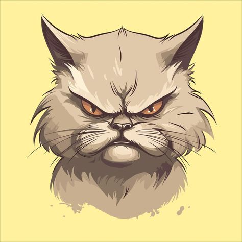 Angry Cat Illustration, Angry Cat Cartoon, Angry Cat Drawing, Angry Cat Art, Cat Sketches, Human Painting, Angry Expression, Souls Art, Angry Animals