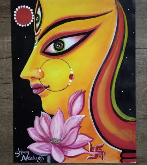 Durga Painting For Kids, Durga Painting Artworks, Canvas Painting Indian, Devi Painting, Maa Durga Drawing, Durga Maa Paintings, Buddha Painting Canvas, Canvas Art Painting Abstract, Buddhist Art Drawing