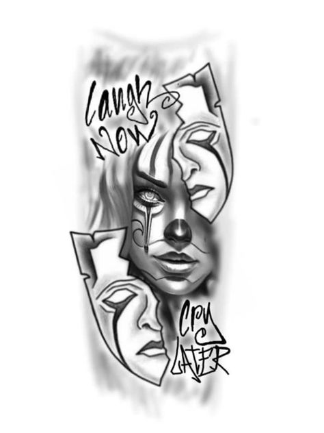 Tattoo Chicano Style, Payasa Tattoo, Gangster Tattoo, Latest Tattoo Design, Laugh Now Cry Later, Skull Girl Tattoo, Gangsta Tattoos, On Tattoo, Chicano Style Tattoo