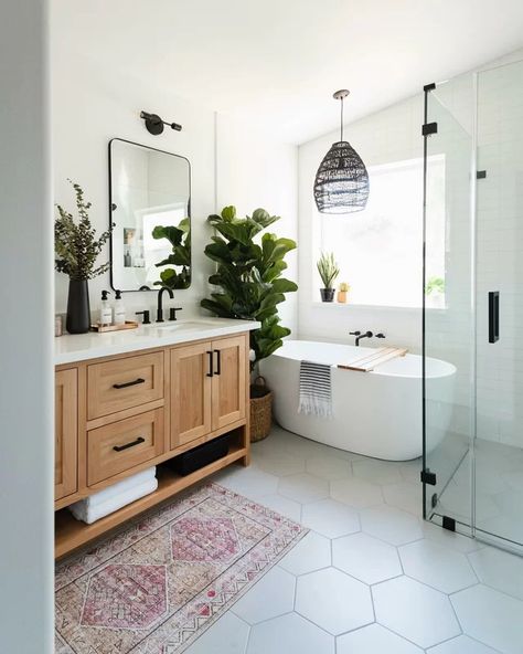 Modern Bathroom Design Photo by #WayfairAtHome Organic Modern Bathroom, Contemporary Bathroom Vanity, Double Vanity Bathroom, Gorgeous Bathroom, Bathroom Pictures, Small Bathroom Design, Bathroom Renos, Bathroom Design Small, Bath Design