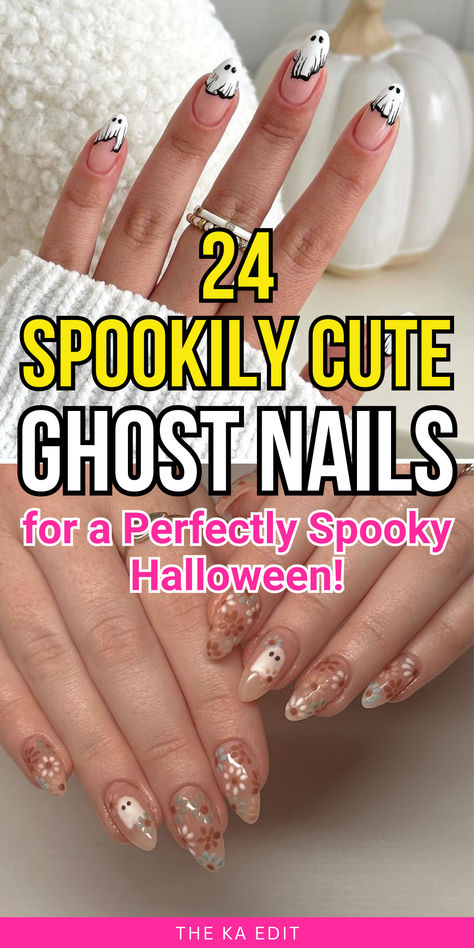 ghost nails, ghost nail designs. Ghost Toenail Design, Ghost Nails Almond Shape, Ghost Nail Designs Short, How To Ghost Nail Art, Simple Ghost Nail Art, How To Paint A Ghost On Nails, Spooky Ghost Nails, Halloween Nail Designs Ghost, Ghost Nail Art Tutorial