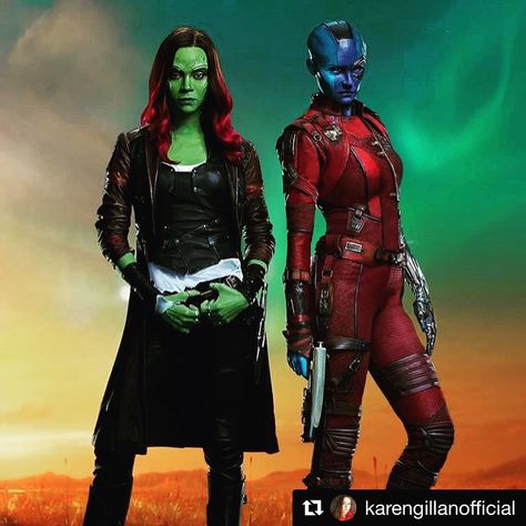 My favorite sister-Guardians 💚💙 Can’t wait til #guardiansofthegalaxyvol3 premieres on a May 1, 2020 😃 #Repost @karengillanofficial with… Gamora And Nebula, Gamora Guardians, Nebula Marvel, Gamora Marvel, Nebula Painting, Marvel Heroines, Nebulas, Comics Story, Dc Movies