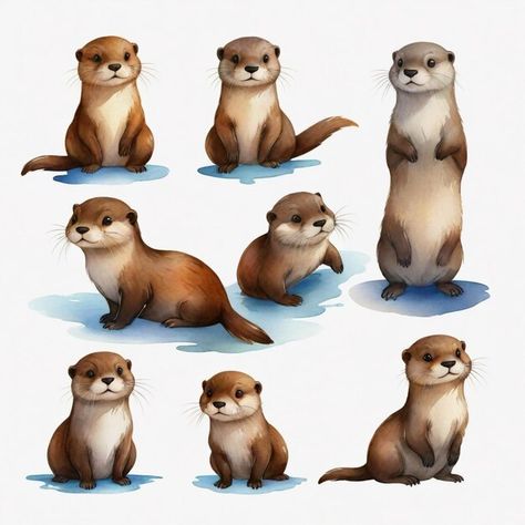 Otter Animation, Cute Sea Otter Drawings, Sea Otter Drawing, Otter Illustration Drawing, Cute Otter Illustration, Otter Character, Otter In Water Drawing, Sea Otter Illustration, Otter Drawing