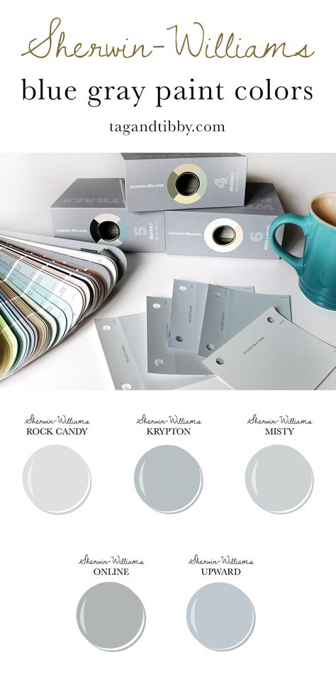 the best blue gray paint colors by Sherwin-Williams #bluegray #paint #DIYhome Blue Grey Sherwin Williams, Grey Sherwin Williams, Bluish Gray Paint, Sherwin Williams Blue, Blue Gray Paint Colors, Gray Paint Colors, Interior Paint Colors Schemes, Blue Gray Paint, Rustic Home Interiors