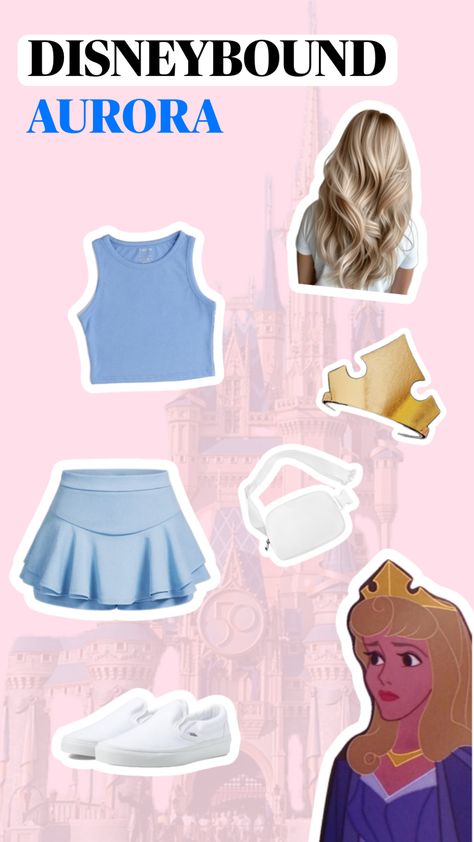 disneybound - disney world - disney land - disney parks - outfit - packing - magic kingdom - epcot - universal - princess - villian - inspired - blue - blonde - aurora - sleeping beauty - crown Aurora Disneybound, Disney Park Outfit, Disney Themed Outfits, Disney Outfit, Disney Bound Outfits, Disney Inspired Outfits, Disney Sleeping Beauty, Disney Cosplay, Disneyland Park