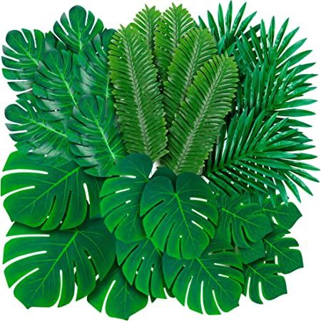 Amazon.com: Decopom Palm Leaves Artificial Tropical Monstera-84Pcs 6 Kinds Large Small Green Fake Palm Leaf with Stems for Safari Jungle Hawaiian Luau Party Table Decoration Wedding Birthday Theme Party : Home & Kitchen Plants Indoor Decoration, Artificial Palm Leaves, Tropical Party Decorations, Hawaiian Luau Party, Beach Themed Party, Safari Jungle, Party Table Decorations, Hawaiian Luau, Theme Party Decorations