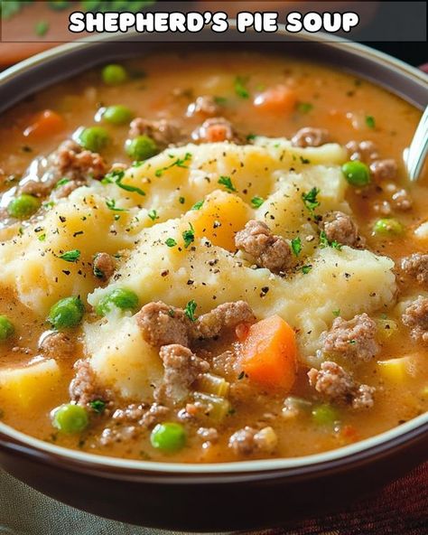 Yay Recipes Shepherd’s Pie Soup, Shepherd Pie Soup Recipe, Sheppards Pie Soup, Shepard’s Pie Soup, Ground Lamb Soup, Potato And Ground Beef Soup, Shepherds Pie Soup Recipe, Shepherds Pie Soup, Smoked Salmon Frittata