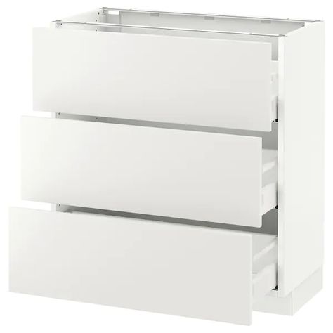 SEKTION Base cabinet with 3 drawers - white Maximera, Häggeby white - IKEA Base Cabinet Drawers, Kitchen Cabinets Fronts, Sektion Kitchen, Drawer Rails, Kitchen System, Cabinet Fronts, Kitchen Chandelier, Ikea Home, Home Planner